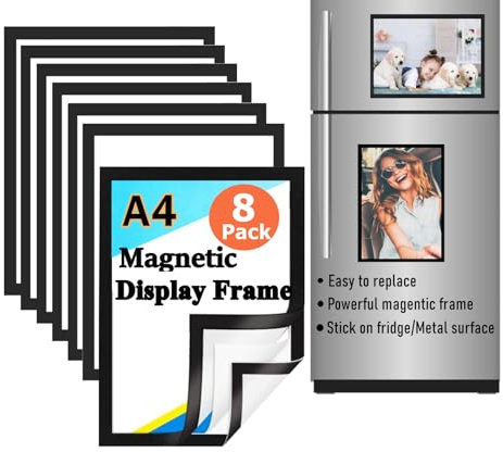 Gocoffun Magnetic Photo Frame A4 for Fridge,8 Pack Magnetic Picture Frame Clear Magnetic Frame for Displaying Picture, Painting and Schedules (Black)