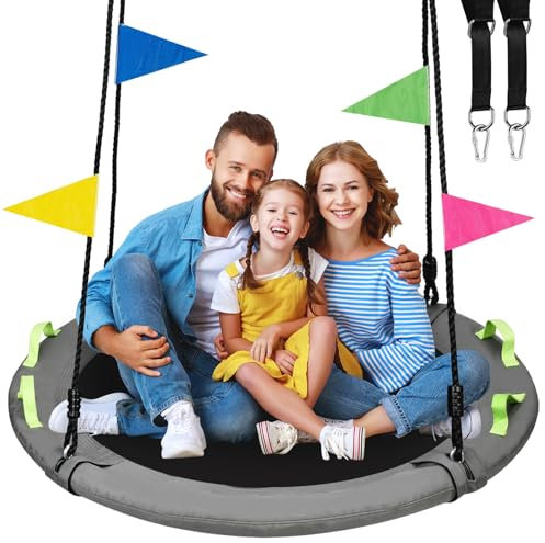 48 inch Tree Swing, Larger Saucer Flying Swing for Whole Family, 900lbs Weight Capacity, with Adjustable Hanging Straps, for Outdoor Playground, Gray