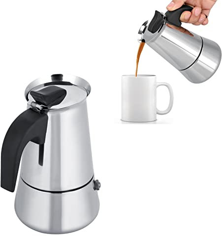 Cafetera Espresso, Cafetera Moka de Acero Inoxidable, Cafetera Portátil de Acero Inoxidable para el Hogar, Compatible con Estufas de Gas y Alcohol (100 ml)