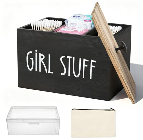 Binden Aufbewahrung Badezimmer, 1 Stück Tampon Aufbewahrungsbox Tamponhalter für Badezimmer mit Deckel Holz Aufbewahrungsbox Hygieneartikel Tampon Aufbewahrungsblock Organizer Schwarz für Frauen
