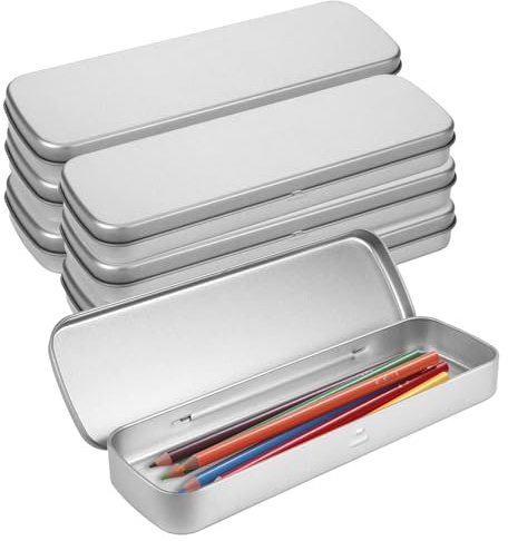 DONQTWAY Caja de lápices plateada, organizador de 4/6 unidades, lata con tapa, caja de metal pequeña para almacenamiento de oficina y estudio, lápices y bolígrafos (6)