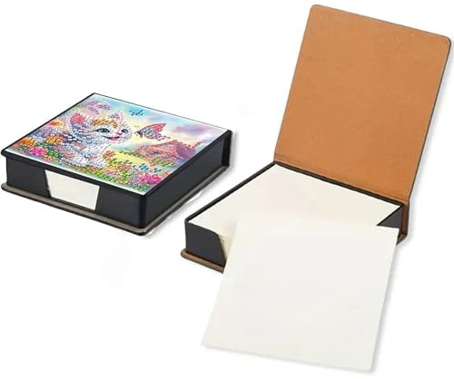 Cat Diamond Painting Kit Note Box,Animal Memo Paper Storage Box Diamond Art,Sticky Note Holder Diamond Art,Diamond Painting Memo Pad for Office Desk. (Cat)