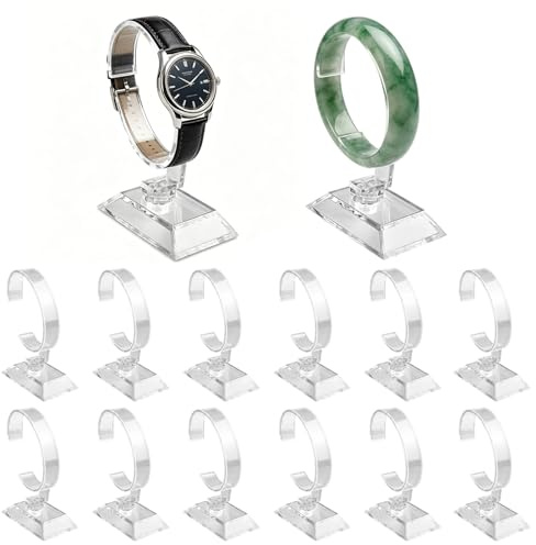 FerraDrend 12 soportes para relojes de acrílico, soporte para reloj transparente, expositor de joyas, soporte de exhibición de reloj, soporte acrílico transparente para tienda o uso doméstico