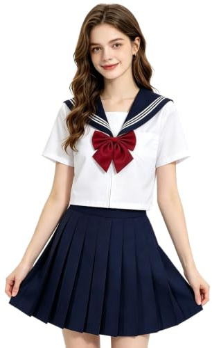 Japansk uniform | Traditionellt veckat kjolset, japansk skoluniformsklänning för flickor | För cosplay-teater, evenemang, rally, fest och ungdom