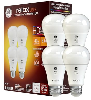 GE Relax LED Light Bulbs, 40 Watt, Soft White, A19 (4 Pack)