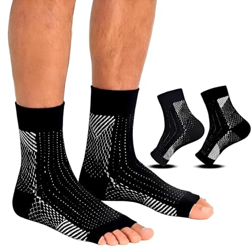 4 Pezzi Cavigliere a compressione graduata per fascite plantare, Nero/Bianco