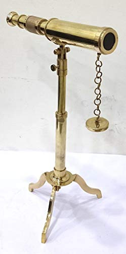 Vintage Brass Telescope On Tripod Stand Antique Desktop For Home Decor & Table Accessory Nautical Spyglass Telescope For Navy And Outdoor Adventures. Antique Sailor Boat Nautical Telescopes