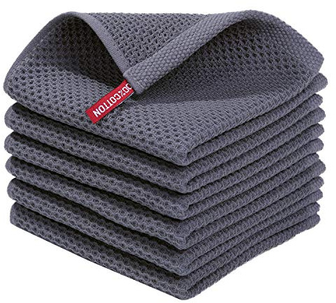 Homaxy 100% Cotton Waffle Weave Kitchen Dish Cloths, Ultra Soft Absorbent Quick Drying Dish Towels, 12 x 12 Inches, 6-Pack, Dark Grey