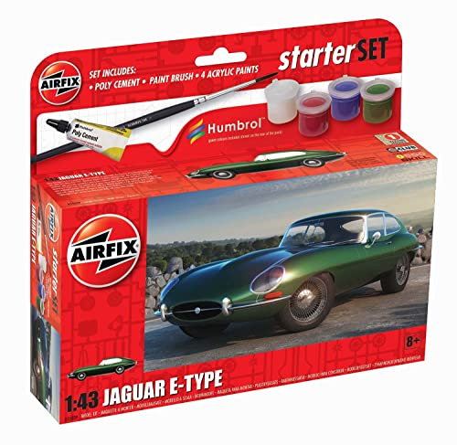 Airfix Kit de démarrage – A55009 Jaguar E-Type – Maquette de voiture en plastique pour adultes et enfants à partir de 8 ans – L'ensemble comprend des décalcomanies, des peintures acryliques Humbrol,