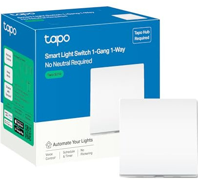 Tapo S210 Smart Light Switch 1 Gang 1 Way, Remote Control Smart Switch, Voice Control, Away Mode, No Neutral Needed, Battery Included, Alexa Light Switch, Work with Alexa & Google, Tapo Hub Required