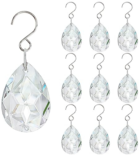 10pcs 38mm Clear Crystal Teardrops Chandelier Prisms Pendants Suncatcher | Clear crystal teardrops with hooks. Hanging prisms for chandelier, lamp, window, or home decor. Great gift.