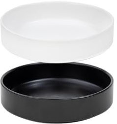 Sredumn,Gamelle Chat,Bol de Nourriture pour Chat en céramique 2pcs Set,Gamelle pour Chat -15cm (Noir&Blanc)