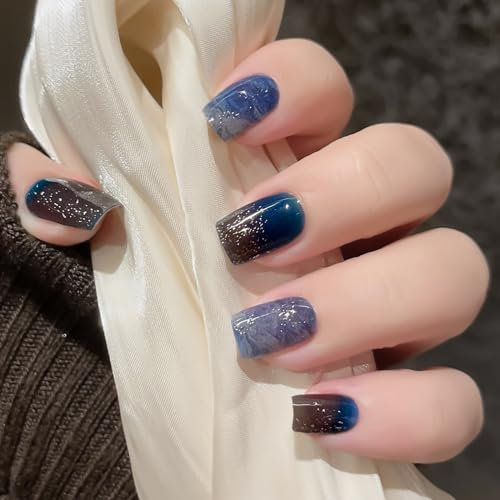 20Pcs Semi Cured Gel Nail Polish Strips, Works with Any Nail Lamps, Self-Adhesive Gel Nail Stickers, Salon-Quality Long Lasting Waterproof Gel Nail Polish Wraps - Blue Marble, Easy to Apply & Remove