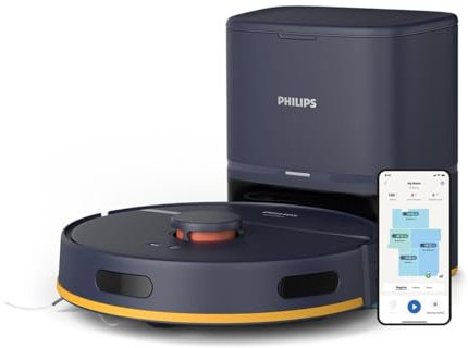 PHILIPS Homerun Serie 2000: Robot Aspirador y friegasuelos 2 en 1 con 2700 Pa de succión & 130 min de autonomía, Navegación láser, Estación de Vaciado automático, Controlado por App, Azul (XU2100/10)