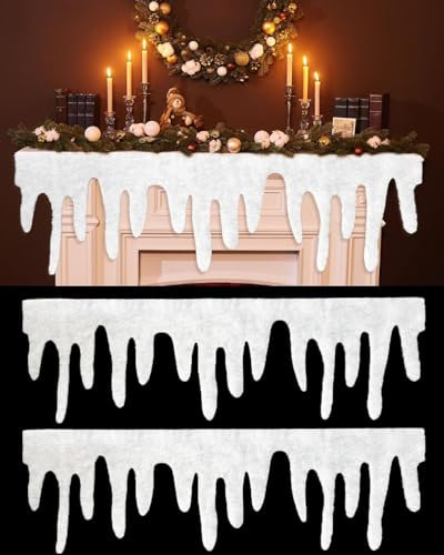 4 Stück Weihnachten Kunstschnee, Eiszapfen Schneedecke Deko, Xmas Kamin Schneematte, Kunstschnee Matte für Weihnachtsdorf, Basteln, Girlande Vlies, Fenster, Tür, Tisch, Winter, Feiertage, 120×36cm