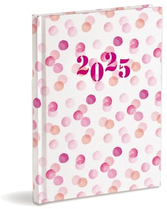 Agenda Organizer 2025 januari-december 2025 inbunden, Vecka, Polka prickar Fuchsia