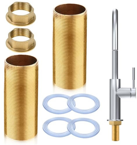 Extensión de grifo de 2 unidades, latón para manguera, alta M32 x 6 cm, tubo roscado extendido con tuerca de contratuerca, extensión de grifo de cocina
