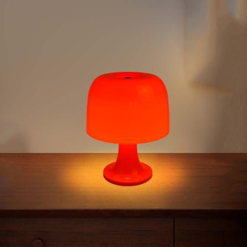 AoLa Dimmbar LED Tischleuchte mit Kabel Schalter Tischlampe orange Pilz Lampe 3 Farbtemperaturen Kleine Lampe Harz Moderne Nachttischlampe mit USB Stecker für Wohnzimmer Schlafzimmer Restaurant
