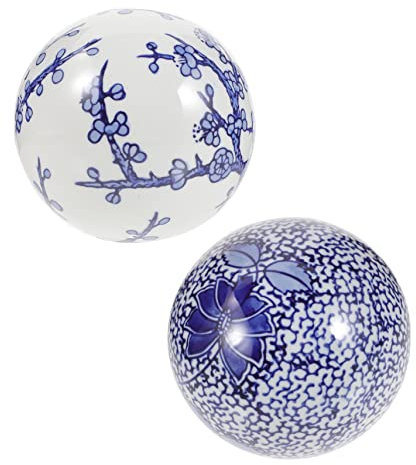 BESPORTBLE 2 Pièces Boule Flottante en Céramique Orbes De Porcelaine Boules De Remplissage De Vase Boules De Pièce Maîtresse Bleues Et Blanches Orbes De Remplissage De Vase