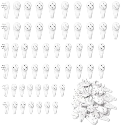 55 stycken spårlösa bilkrokar för hårda väggar, väggkrokar, bilkrokar, plastbilkrokar, bilhängare för gipsskivor, fotokrokar, inga spikar, små hårda väggbilderkrokar (3 cm 4 cm 5 cm)