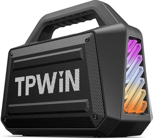 TPWIN Bluetooth Speaker - 80W Loud Rugged Outdoor Speakers, IPX6 Waterproof, 20H Playtime, Deep Bass, Lightshow, TWS, BT 5.3 Wireless, Portable for Travel Hiking Camping Beach Pool - Black