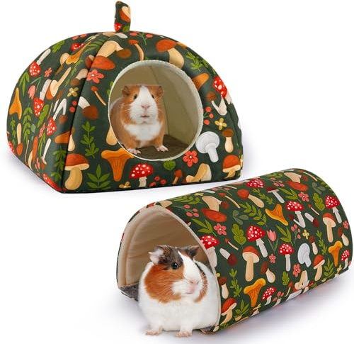 Hedgeink Casa y Túnel para Cobayas – Cama de Felpa Lavable para Conejos y Pequeñas Mascotas – Refugio Cálido y Antideslizante con Túnel para Hámsteres, Chinchillas, Hurones y Roedores