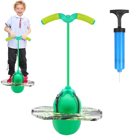 Palla Rimbalzante per Bambini, Pogo Stick, Capacità di Carico 100 kg, Palla per Saltare Adulti, Giochi da Giardino, Palla Equilibrio con Maniglia, per l'allenamento dell'equilibrio, Sport (Verde)