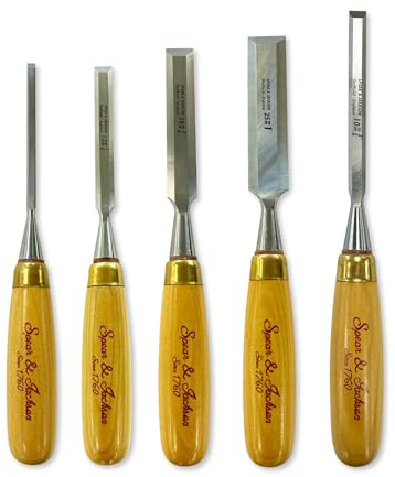 Spear & Jackson SJ5PCSET Set di 5 Scalpelli Professionali per Legno, Realizzati a Mano a Sheffield, Inghilterra, Ottimali per Taglio, Intaglio e Modellatura di Precisione