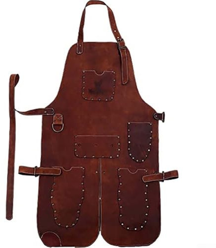 Aprilsunnyzone Tablier en velours résistant à la chaleur pour soudeurs, offre protection et confort pendant les tâches de travail des métaux, Voir image, Brown 3