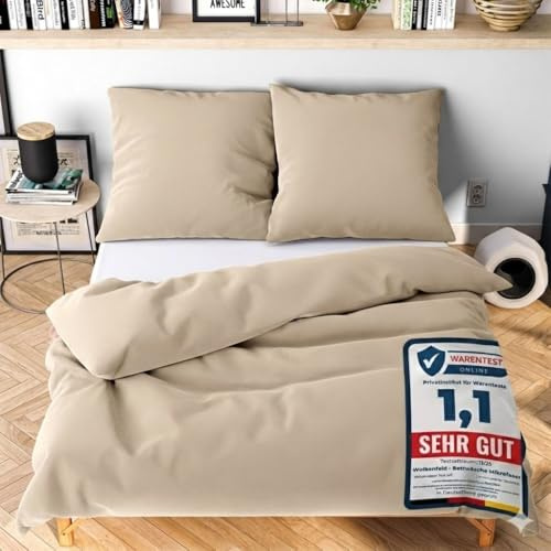 Wolkenfeld Winter Bettwäsche 200x200 cm 3teilig – Beige - kuschlig weich & bügelfrei – ÖKO-TEX Zertifiziert – Mikrofaser Bettwäsche-Sets 1x Bettbezug 200 x 200 + 2X Kissenbezug 80x80
