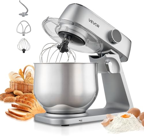 VEVOR Impastatrice Planetaria per la Cottura al Forno, Impastatrice da 1800 W con Ciotole in Acciaio Inox 7,4 L, Gancio per Impastare, Frusta e Frusta, Inclinazione Regolabile a 10 Velocità