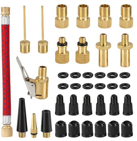 Mkscxjs 39 Pcs Bike Valve Adapter DV/AV/SV Set, Bike Pump Adaptor Set