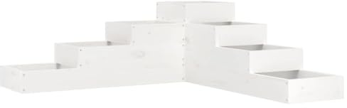 HGFDVCMR Escalera para plantas de 4 peldaños, 106 x 104,5 x 36 cm, color blanco, en forma de L, de madera maciza de pino para jardín, balcón, terraza, jardinera de esquina para verduras, flores
