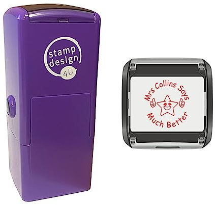Smiley Star Design in Red with 2 Lines of Custom Text - School Teacher Personalised Reward, Education and Motivational Stamps