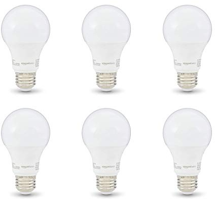 Amazon Basics Non-Dimmable LED Light Bulbs, Great Brightness, 40W Equivalent, 6W, E26 Standard Base, 2700K, 10,000 Hour Lifetime, Soft White A19, 6-Pack