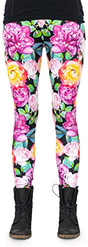cosey - Bunte Bedruckte Blumen-Leggings (Einheitsgröße) - Design Orange-Pinke Rosen