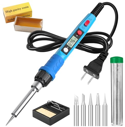 Soldering Iron Kit, 80W 110V LCD Digital Solder Iron Pen with Ceramic Heater, Portable Welding Tools with 5pcs Tips, Stand, Solders Wire, Sponge, Paste, for Metal,Electric Repairs, DIY