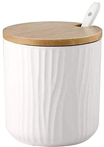 MAGICVOGEL Zuckerdose Gewürzdose aus Keramik 8.5x8cm Gewürzgläser Gewürzbehälter mit Deckel und Löffel Marmeladendose Vorratsdose für Küche Esszimmer Café (Weiß)