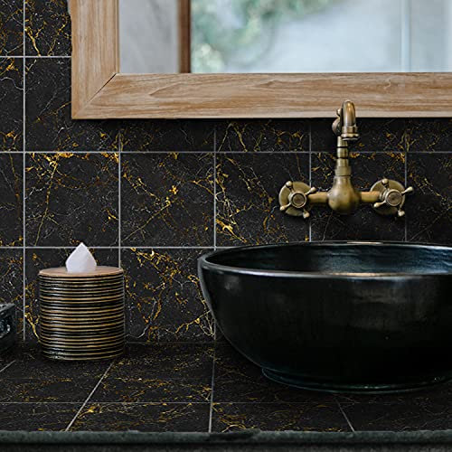Wall Tile Stickers Black Marble Tiles Stickers Peel and Stick Backsplash Self-Adhesive Decals Home Decoration DIY Splashbacks Tile Paint Stick on Tiles Ideas for Bathroom Kitchen Décor
