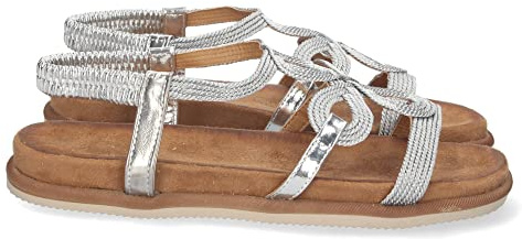shoes&blues.es 65696-Sandalia Plana para Mujer, Comodas, con Pala Brillante, y Cierre Elastico en el Talon, Primavera Verano 2022. Talla 37 Plata