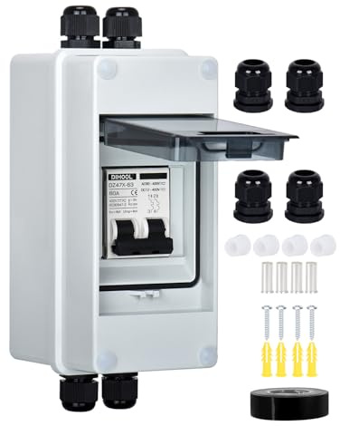 DIHOOL DC 12V Trennschalter PV Solar Anlage Leitungsschutzschalter Sicherungsautomat Gleichstrom 60A 2 Polig (DC12V-DC400V or AC110-400V) Mit IP65 Wasserdicht Gehäuse