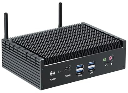 12th Gen Mini PC Fanless Desktop PC Core i7 1255U (bis 4,7GHz), Micro PC with Win11 pro, Dual 2.5G LAN Office PC, Dual HD, Display Port, USB-C, WiFi6, BT5.2, 16GB RAM 512GB NVME SSD, Auto Power On