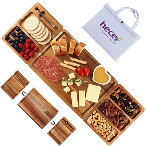 hecef 8 pezzi Set di Tagliere Aperitivo, include 1 Tagliere Grande, 2 Piccoli Vassoi per Antipasti, 4 Forchette da Dessert e 1 Borsa per il Trasporto per Natale e le Feste