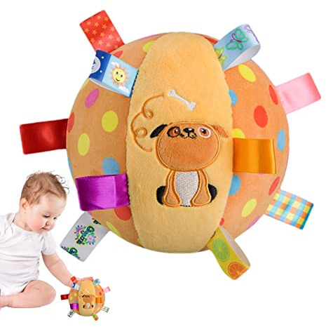Sonaglio sfera in peluche - Adorabile animale bambino colorato tag palla - Taggie Ball for Babies, morbido giocattolo sensoriale, pochette testurizzata per lo sviluppo con sonaglio