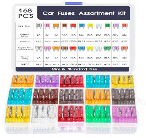 AiQInu Kfz Sicherungen Set 168Pcs,114 Mini Flachsicherungen Kfz+54 Standard Sicherungen+1 Sicherungszieher, Autosicherungen Set Gemischt Automotive 2A/3A/5A/7.5A/10A/15A/20A/25A/30A/35A/40A