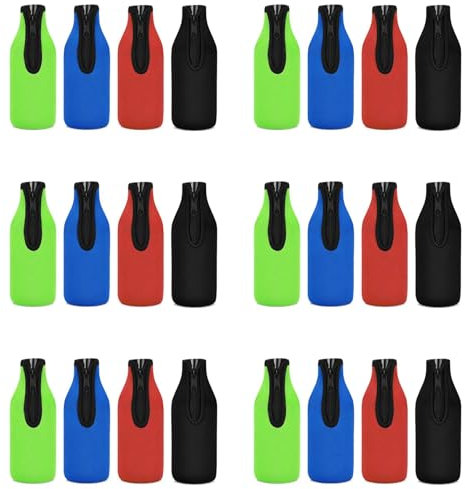 Marclix Confezione da 24 manicotti isolanti per bottiglie di birra, mantengono le bevande fredde, giacche per bottiglie con cerniera, maniche refrigeranti per bottiglie di birra, copertura in neoprene