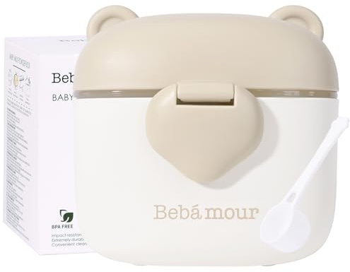 Bebamour Baby Formula Dispenser 450ml, Portable Milk Powder Storage Container with Scoop, BPA Free Formula Pot for Baby Travel, Nursery & Snack Storage, Bear Design
