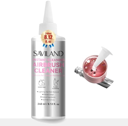 SAVILAND Omedelbar luftborstrengörare: 240 ml luftborstrenare lösning med låg lukt naturliga ingredienser tar bort snabbt, vattenbaserade akrylfärger akvarellfärger airbrush gel och igensättning