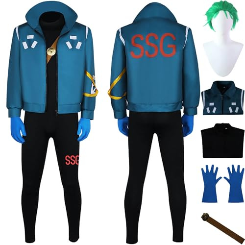 bbganlian Anime One Piece Egghead Island Roronoa Zoro Disfraz de cosplay Juego de Roles Uniforme Conjunto Completo Halloween Fiesta Carnaval Traje de Vestir con Peluca para Hombres (S)