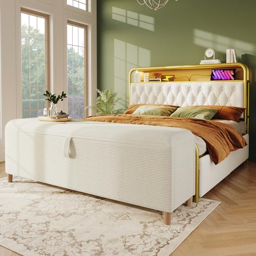Easexcy 175 x 38 cm, panca con vano portaoggetti, panca imbottita con spazio idraulico, adatta per camera da letto, soggiorno e corridoio, effetto velluto beige (175 x 38 cm)